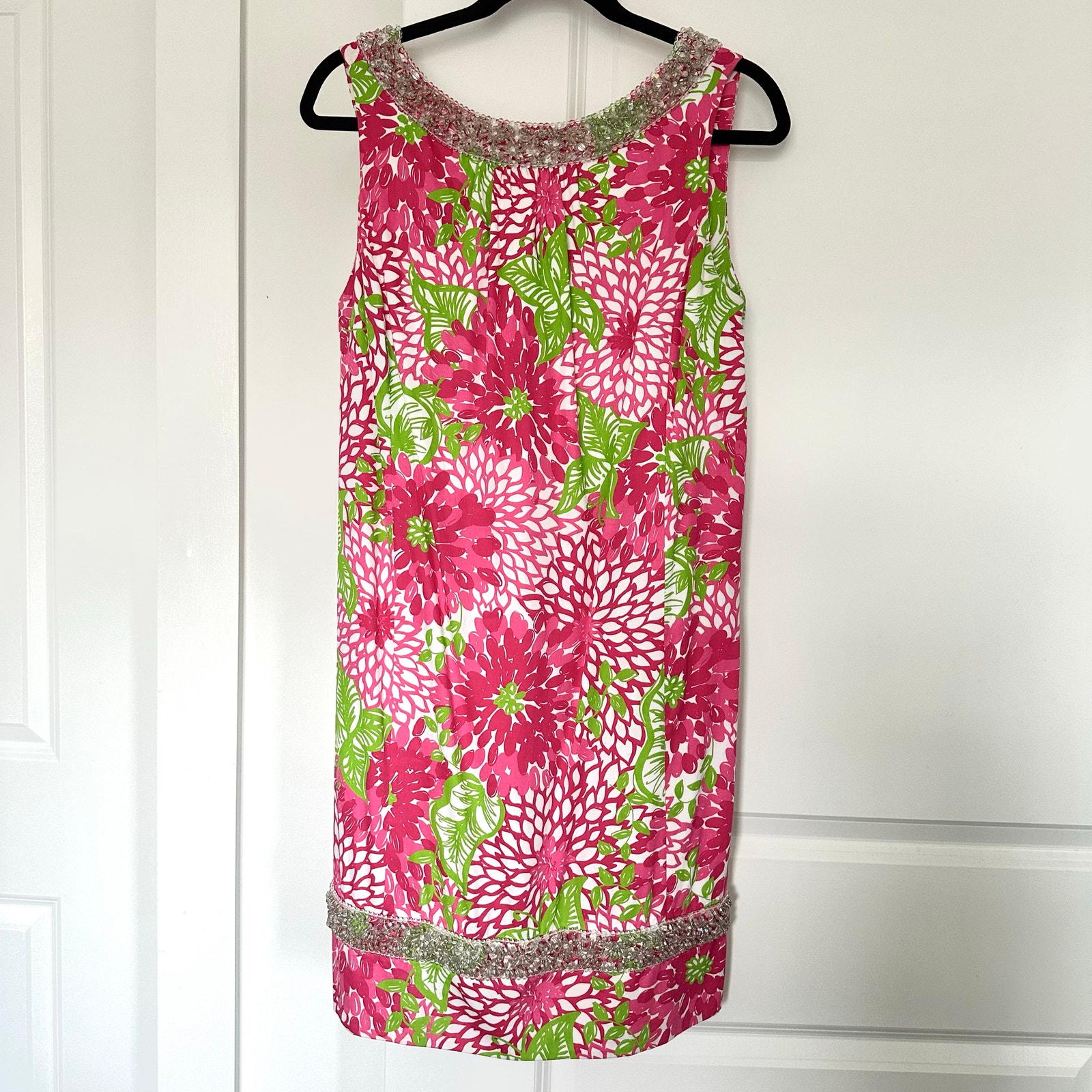 Lilly Pulitzer (6) Jubilee Elias Shift Dress “White Zinnia Fiesta” Beaded Floral